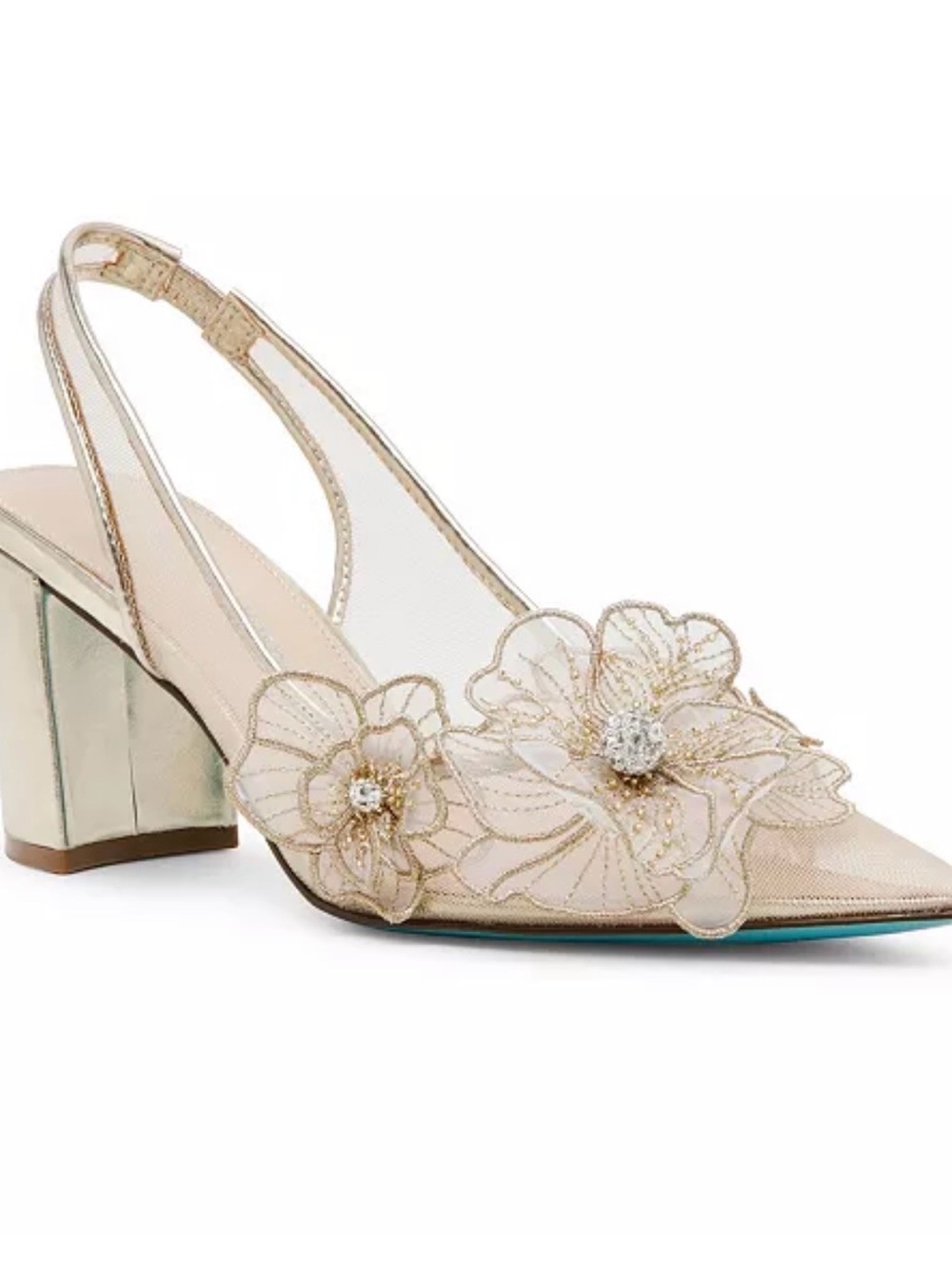 Betsey Johnson Gold Petra Flower Appliqué Slingback Pump Size 9